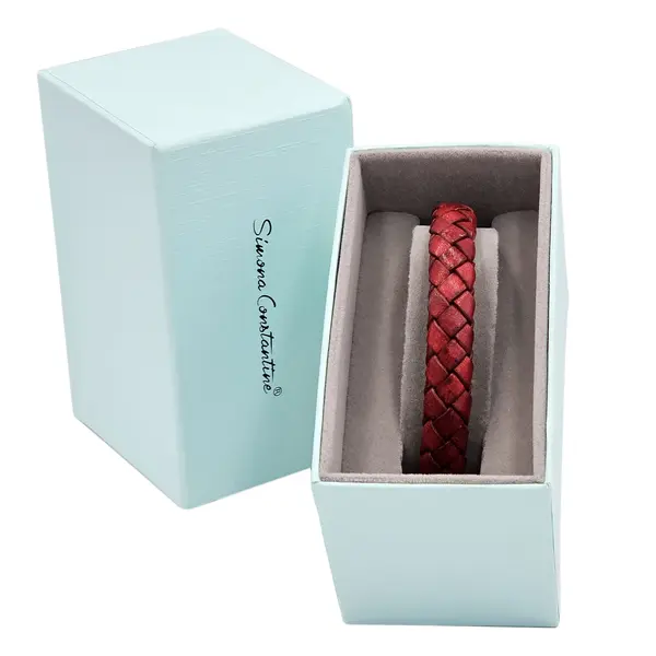 GENT'S LEATHER RED BROAD STRAP WITH DIAMOND AND BLACK CLASP