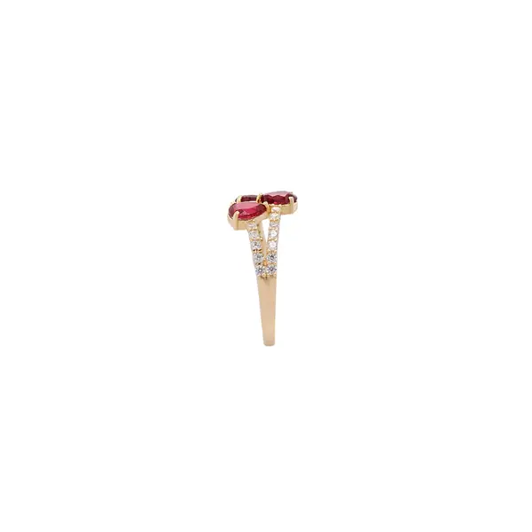 NATURA RING BYPASS WITH THREE PEAR SHAPED RED AND WHITE SMALL STONES