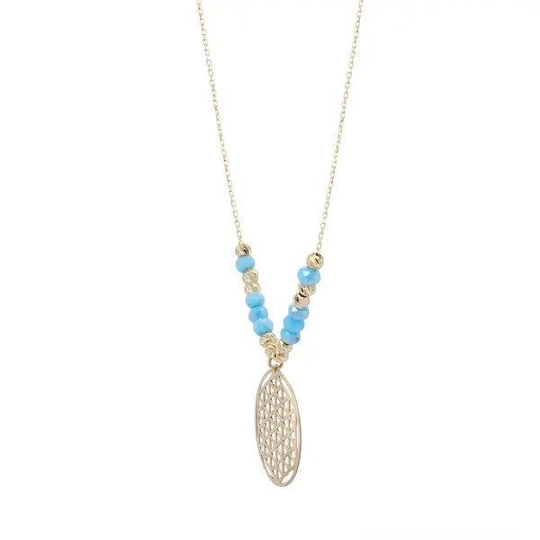NATURA NECKLACE WITH 8 TURQUOISE BLUE CRYSTAL AND MODERN GEOMETRIC PENDANT