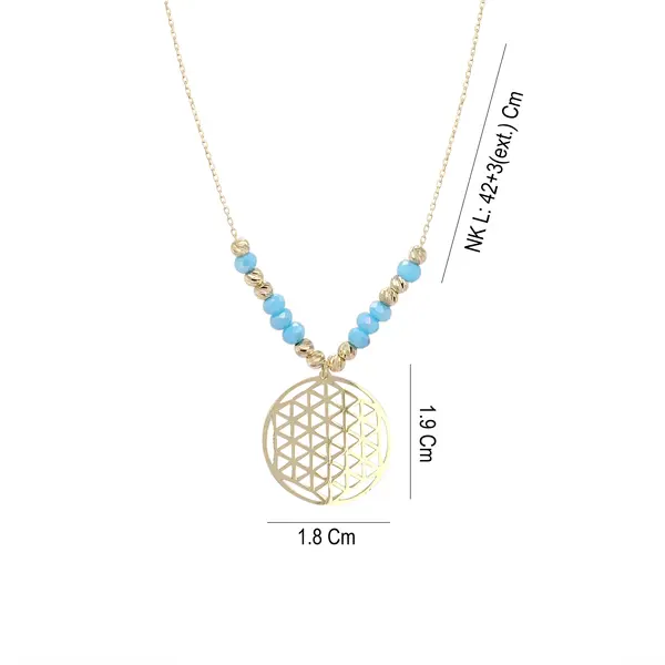 NATURA NECKLACE WITH 8 TURQUOISE BLUE CRYSTAL AND MODERN GEOMETRIC PENDANT