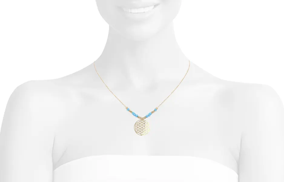 NATURA NECKLACE WITH 8 TURQUOISE BLUE CRYSTAL AND MODERN GEOMETRIC PENDANT