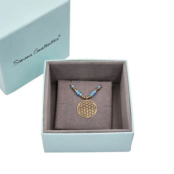 NATURA NECKLACE WITH 8 TURQUOISE BLUE CRYSTAL AND MODERN GEOMETRIC PENDANT