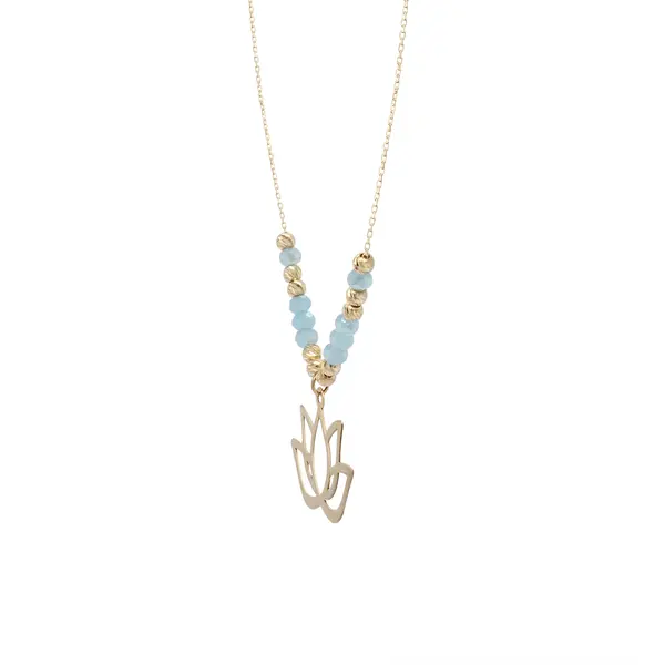 NATURA NECKLACE WITH 8 LITE BLUE CRYSTAL AND LOTUS PENDANT
