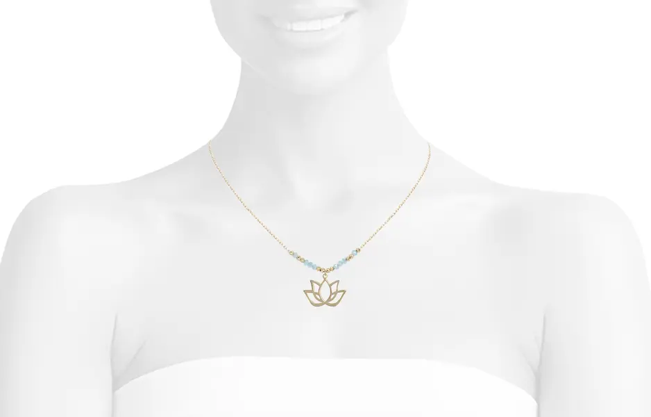 NATURA NECKLACE WITH 8 LITE BLUE CRYSTAL AND LOTUS PENDANT