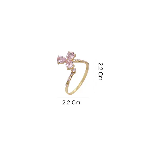 NATURA 3 PETAL FLORAL RING WITH 3 PEAR SHAPED PINK AND SMALL STONES