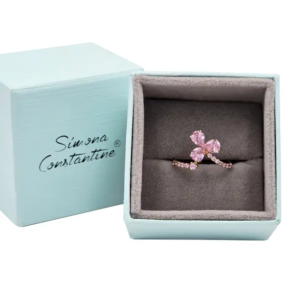NATURA 3 PETAL FLORAL RING WITH 3 PEAR SHAPED PINK AND SMALL STONES
