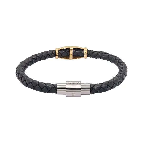 GENTS LEATHER AND GOLD BRACELET ANCHOR CUT