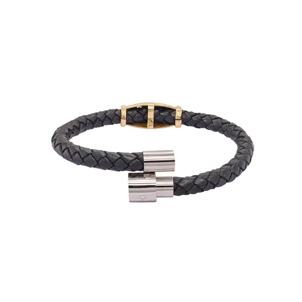 GENTS LEATHER AND GOLD BRACELET ANCHOR CUT