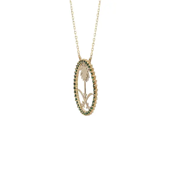 SAUDI NATIONAL DAY GOLD NECKLACE WITH ENAMEL AND ZIRCONIA STONES