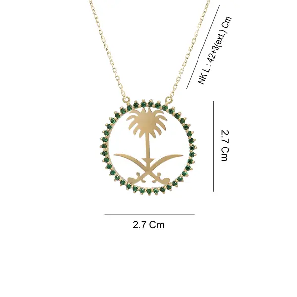 SAUDI NATIONAL DAY GOLD NECKLACE WITH ENAMEL AND ZIRCONIA STONES