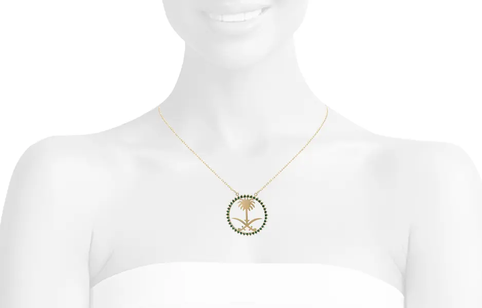 SAUDI NATIONAL DAY GOLD NECKLACE WITH ENAMEL AND ZIRCONIA STONES