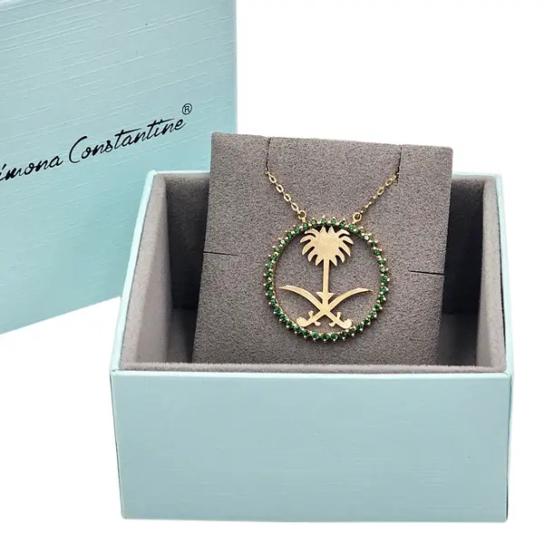 SAUDI NATIONAL DAY GOLD NECKLACE WITH ENAMEL AND ZIRCONIA STONES