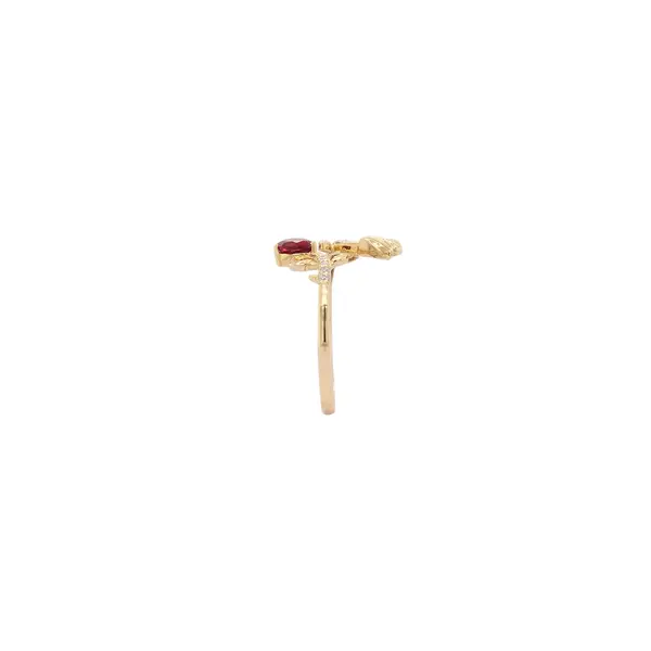 NATURA RING WITH GOLD FLOWER AND RED PEAR CUT CZ