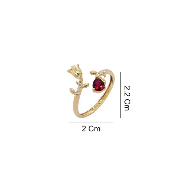 NATURA RING WITH GOLD FLOWER AND RED PEAR CUT CZ