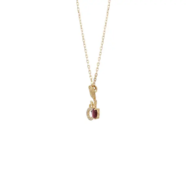 NATURA NECKLACE WITH GOLD FLOWER AND RED PEAR CUT CZ
