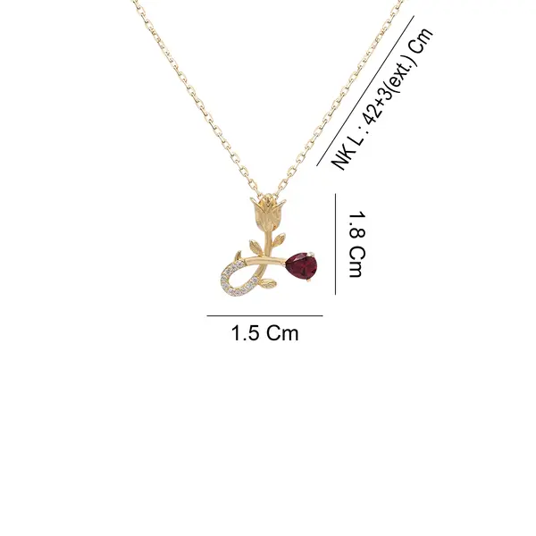 NATURA NECKLACE WITH GOLD FLOWER AND RED PEAR CUT CZ