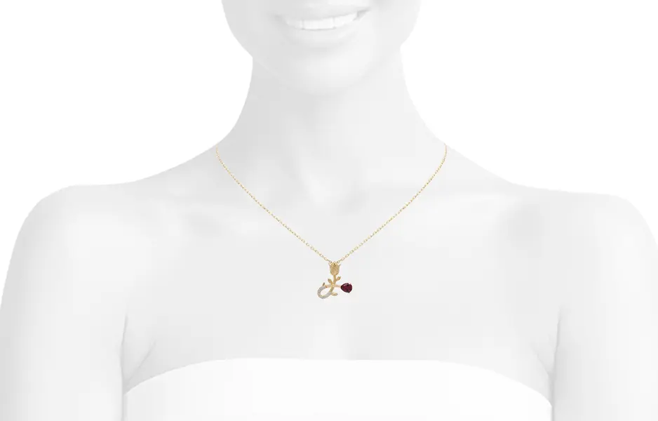 NATURA NECKLACE WITH GOLD FLOWER AND RED PEAR CUT CZ