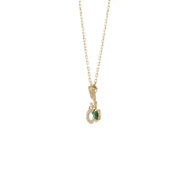 NATURA NECKLACE WITH GOLD FLOWER AND GREEN PEAR CUT CZ