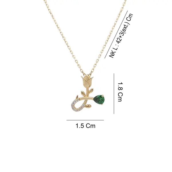 NATURA NECKLACE WITH GOLD FLOWER AND GREEN PEAR CUT CZ