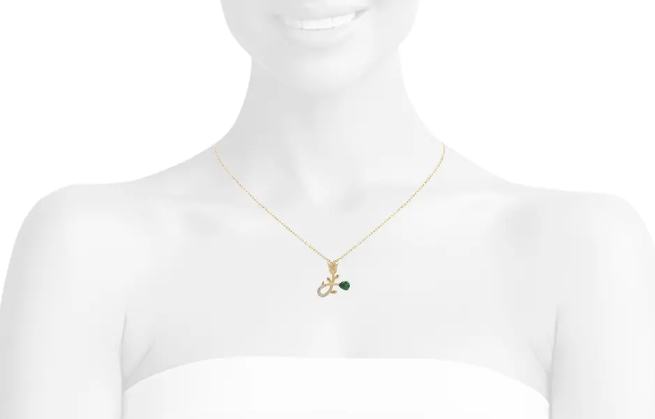 NATURA NECKLACE WITH GOLD FLOWER AND GREEN PEAR CUT CZ