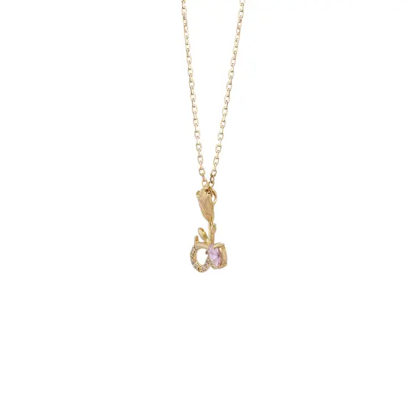 NATURA NECKLACE WITH GOLD FLOWER AND PINK PEAR CUT CZ