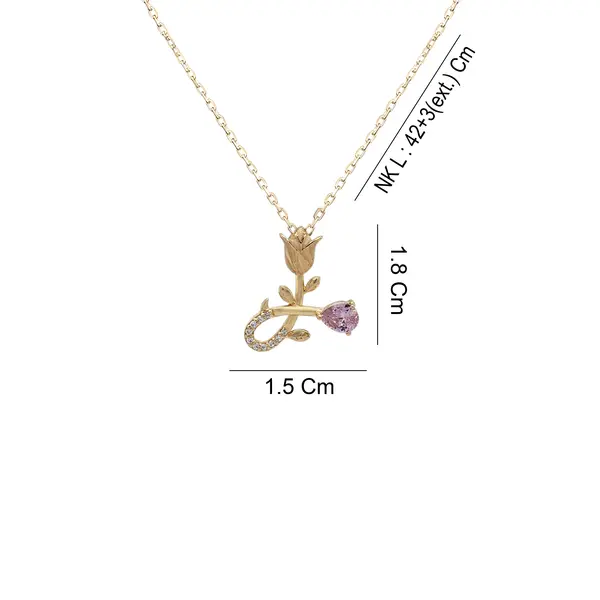 NATURA NECKLACE WITH GOLD FLOWER AND PINK PEAR CUT CZ