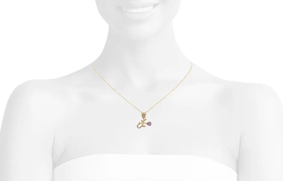 NATURA NECKLACE WITH GOLD FLOWER AND PINK PEAR CUT CZ