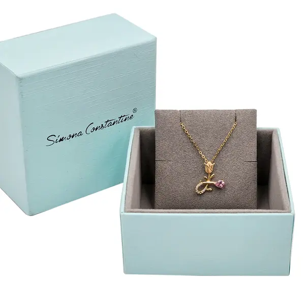NATURA NECKLACE WITH GOLD FLOWER AND PINK PEAR CUT CZ