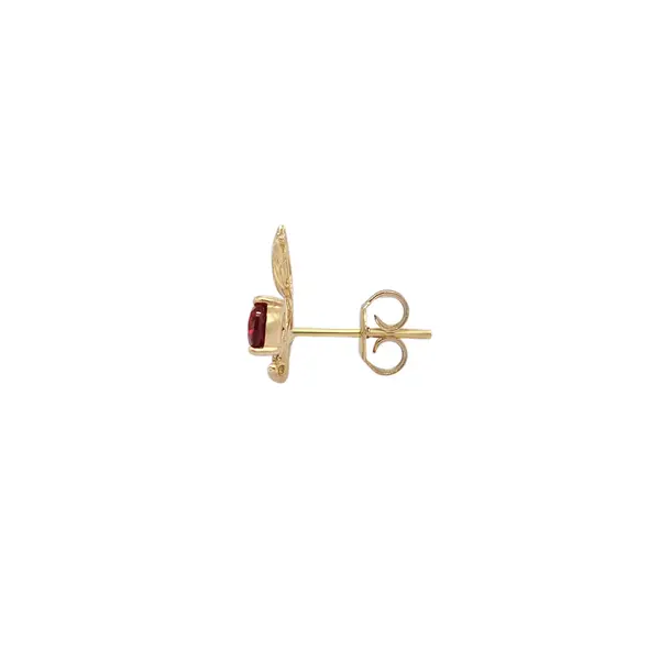NATURA EARRINGS WITH GOLD FLOWER AND RED PEAR CUT CZ