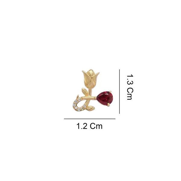 NATURA EARRINGS WITH GOLD FLOWER AND RED PEAR CUT CZ