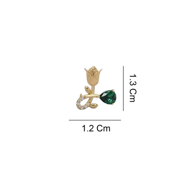 NATURA EARRINGS WITH GOLD FLOWER AND GREEN PEAR CUT CZ