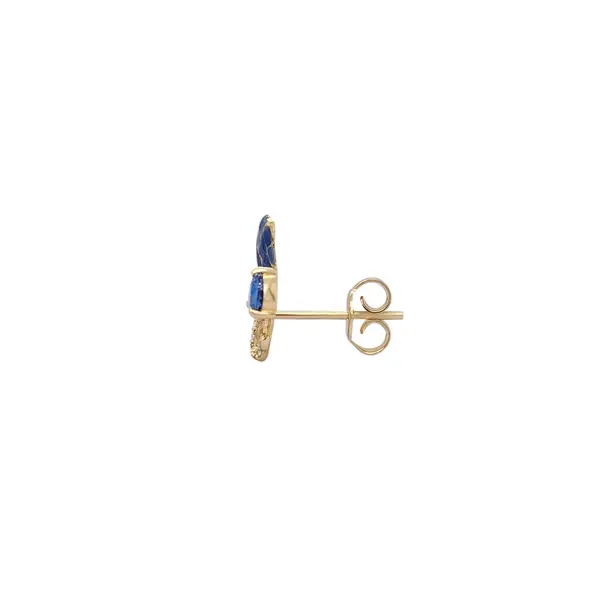 NATURA EARRINGS WITH BLUE ENAMEL FLOWER AND BLUE PEAR CUT CZ