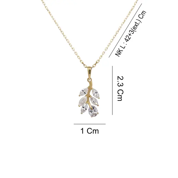 NATURA NECKLACE WITH LEAFY BRANCH WHITE STONE PENDANT