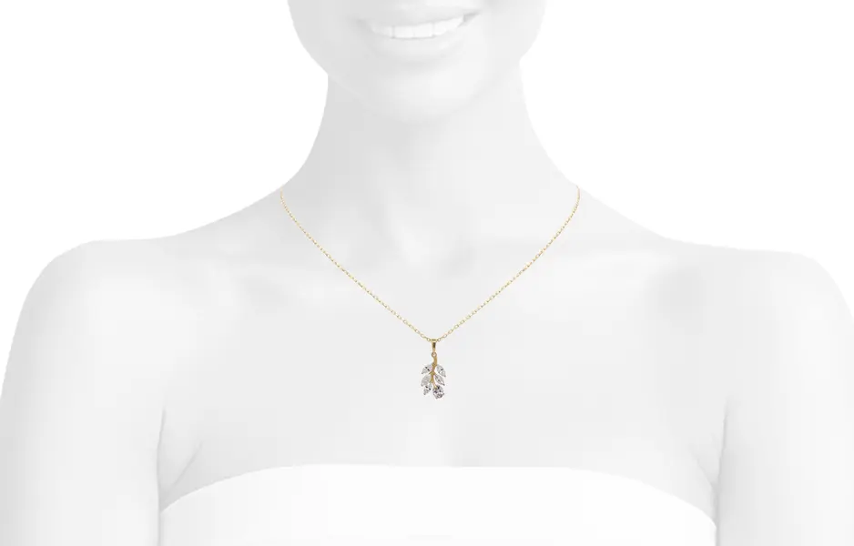 NATURA NECKLACE WITH LEAFY BRANCH WHITE STONE PENDANT