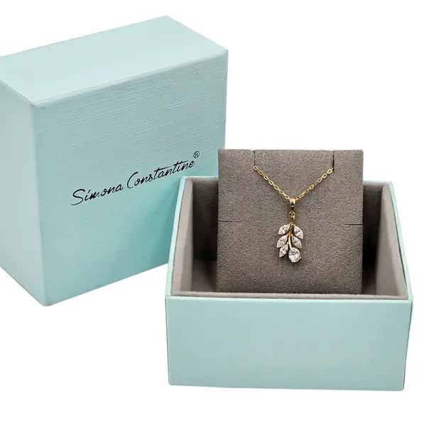 NATURA NECKLACE WITH LEAFY BRANCH WHITE STONE PENDANT