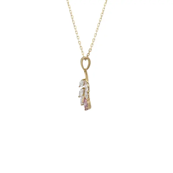 NATURA NECKLACE WITH LEAFY BRANCH WHITE AND PINK STONE PENDANT