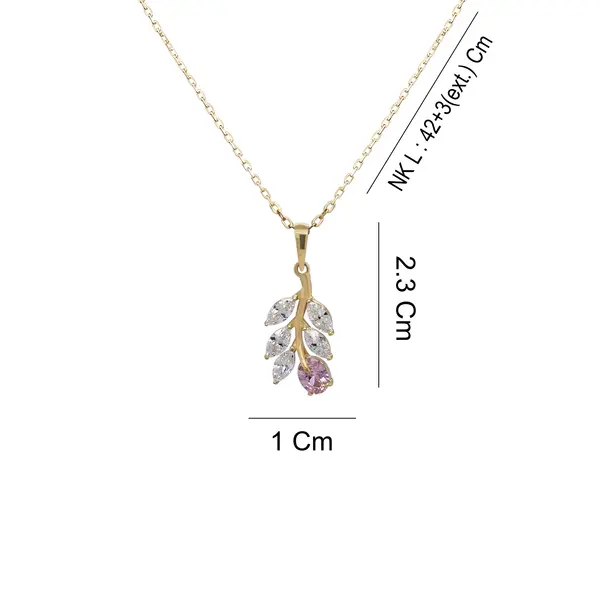 NATURA NECKLACE WITH LEAFY BRANCH WHITE AND PINK STONE PENDANT