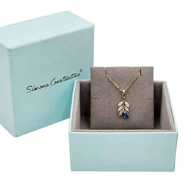 NATURA NECKLACE WITH LEAFY BRANCH WHITE AND BLUE STONE PENDANT