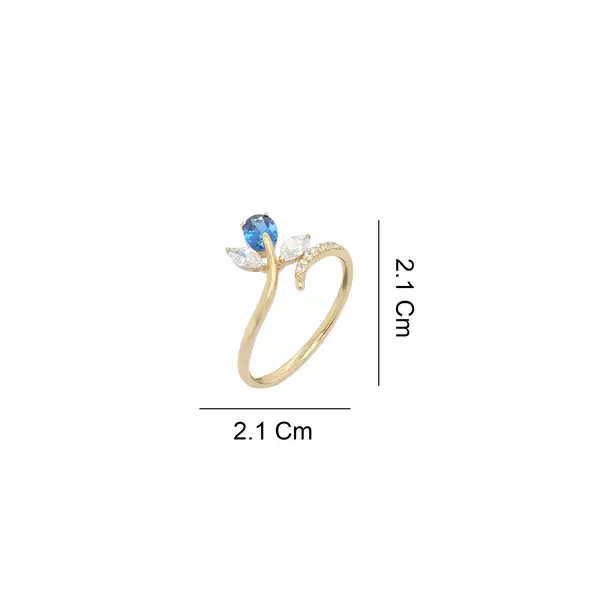 NATURA RING WITH LEAFY BRANCH WHITE AND BLUE STONE