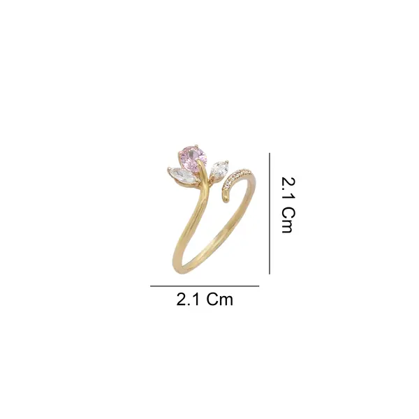 NATURA RING WITH LEAFY BRANCH WHITE AND PINK STONE