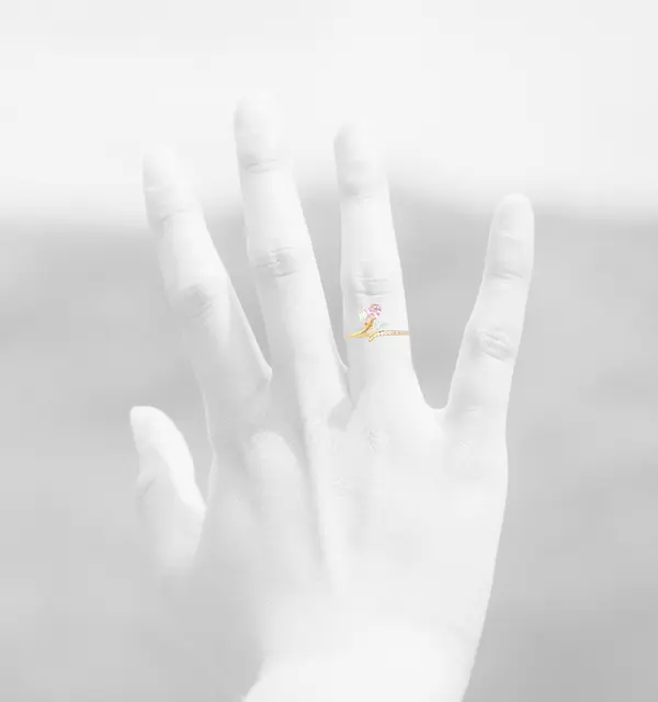 NATURA RING WITH LEAFY BRANCH WHITE AND PINK STONE