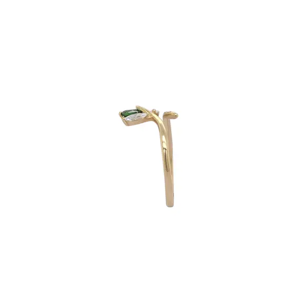 NATURA RING WITH LEAFY BRANCH WHITE AND GREEN STONE