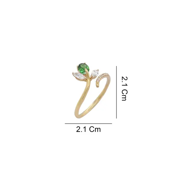 NATURA RING WITH LEAFY BRANCH WHITE AND GREEN STONE