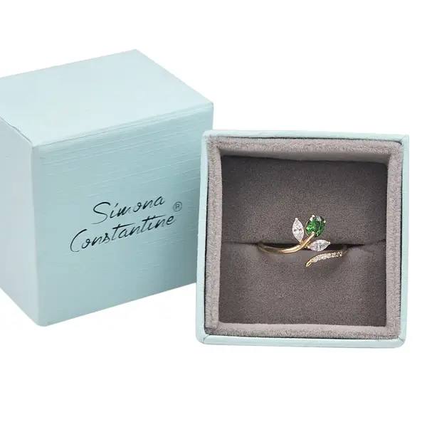 NATURA RING WITH LEAFY BRANCH WHITE AND GREEN STONE