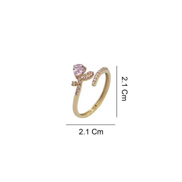 NATURA RING LEAFY BRANCH WITH ONE PEAR-SHAPED AND TINY PINK STONES