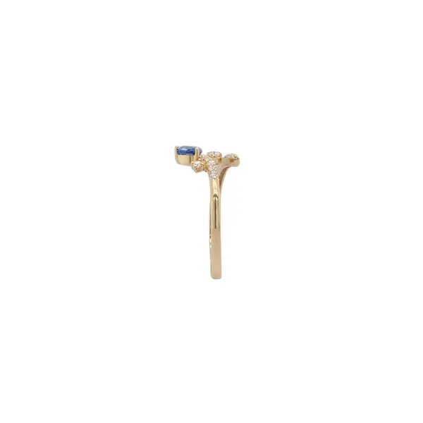 NATURA RING LEAFY BRANCH WITH ONE BLUE PEAR-SHAPED AND TINY WHITE STONES