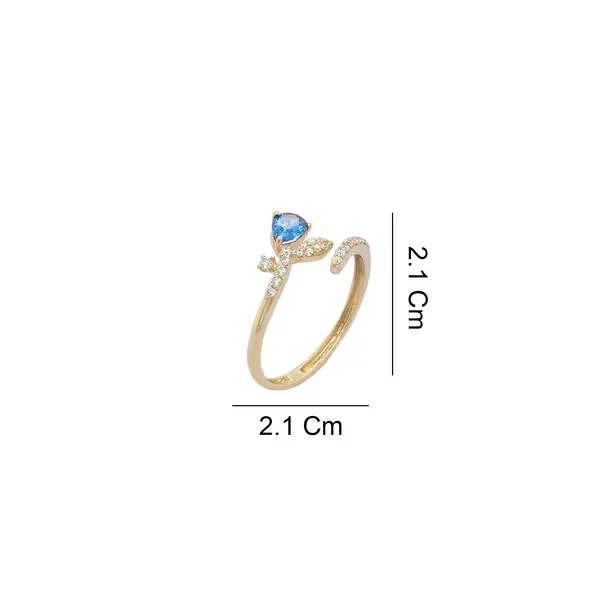 NATURA RING LEAFY BRANCH WITH ONE BLUE PEAR-SHAPED AND TINY WHITE STONES
