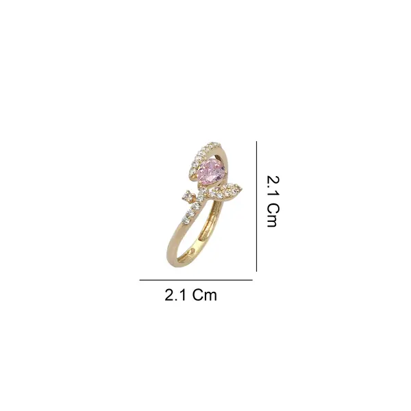 NATURA RING LEAFY BRANCH WITH ONE PINK PEAR-SHAPED AND TINY WHITE STONES