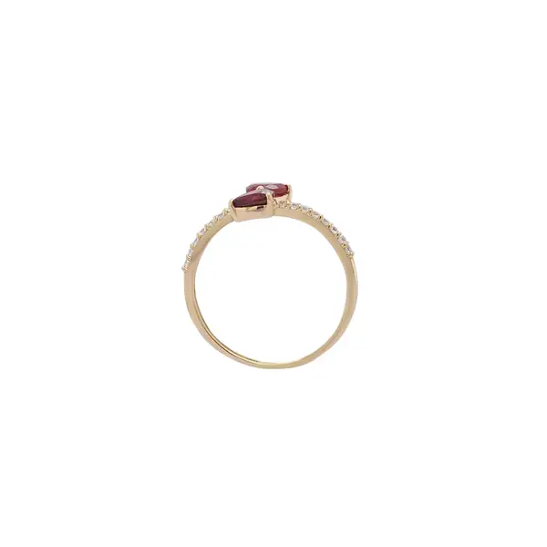 NATURA BYPASS RING WITH RED AND WHITE ZIRCONIA STONES