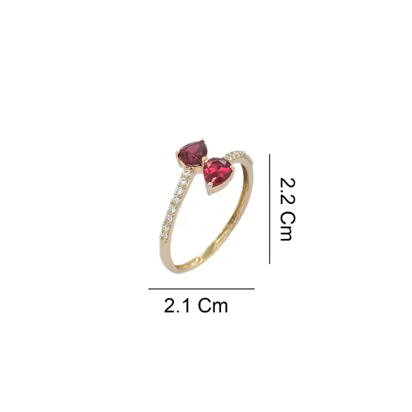 NATURA BYPASS RING WITH RED AND WHITE ZIRCONIA STONES